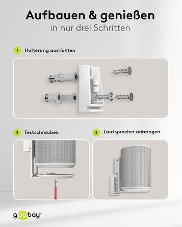 Настінний кронштейн-підставка для колонки Sonos Era 100 від Goobay, білий, з кабель-менеджментом, висота 71 см, вантажопідйомність 3 кг (71983)