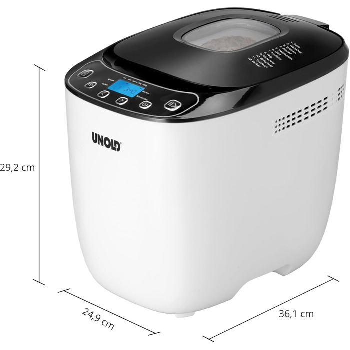 Хлібопекарня Unold 68010 Backmeister Design: чорно-біла, 1.0 кг, 12 програм, LCD-дисплей