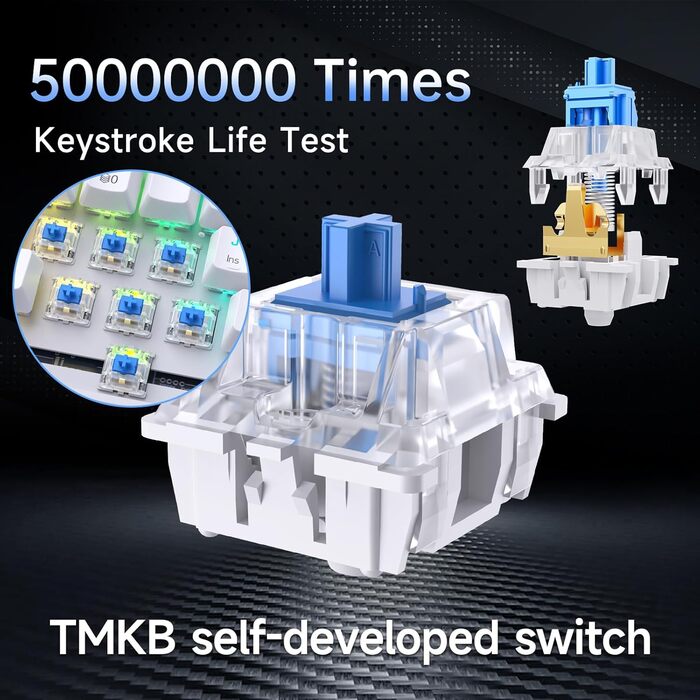 Ігрова клавіатура TMKB T63 з механічними синіми вимикачами, Bluetooth/2.4G/з кабелем