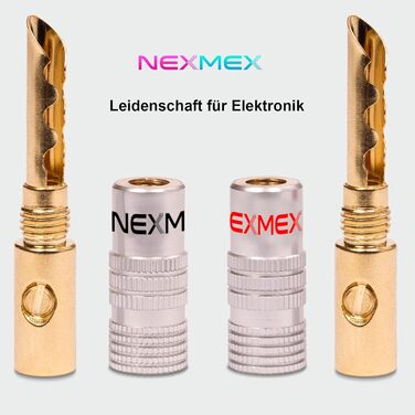 NEXMEX Бананові конектори 4мм - набір 4 шт. - Золото 24K - для акустичних кабелів - Hi-Fi аудіо