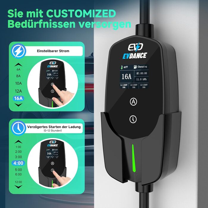 Кабель для зарядки електромобіля Type 2 Schuko, 3.68 кВт, 6.1 м, 6-16A (Чорний)