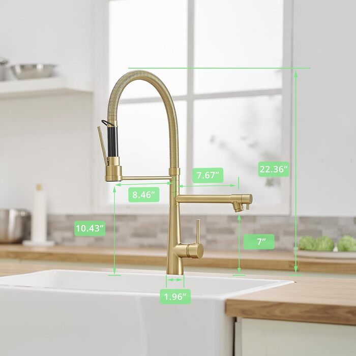 LED кухонний змішувач зі спіральною пружиною, 360° обертання, двотрубний, висувний, для кухні, з душем, високий тиск, нікель, LED, преміум якість