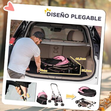 PawHut 3 в 1 розкладний візок для собак, візок для домашніх тварин, візок для дітей, маленький візок для собак з знімним кошиком для зберігання, ремені безпеки та подушка, рожевий