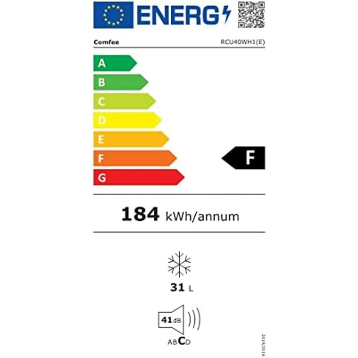 Mini холодильник Comfee RCD50WH2(E) 43L з відділенням для льоду, білий. Холодильник для кімнати та офісу, швидке охолодження, регулювання температури, енергоефективний (F)