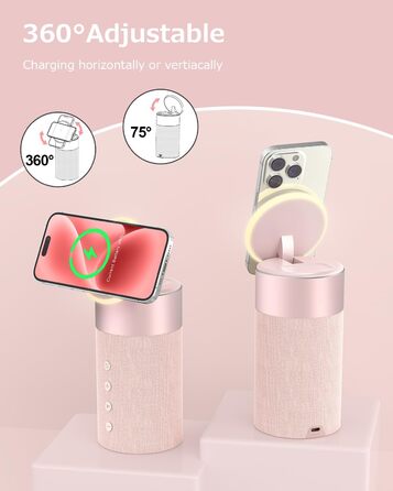 Bluetooth колонка COLSUR з магнітним бездротовим зарядним пристроєм та нічником, рожева (PINK) для iPhone 17/16/15/14/13/12, AirPods Pro/4/3/2