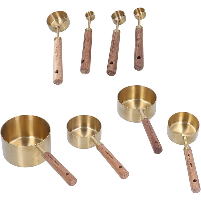 8 Pcs Stainless Steel Measuring Cups, Stackable Measuring Cup Set with Ergonomic Handle, Bartending Scale Measuring Spoons