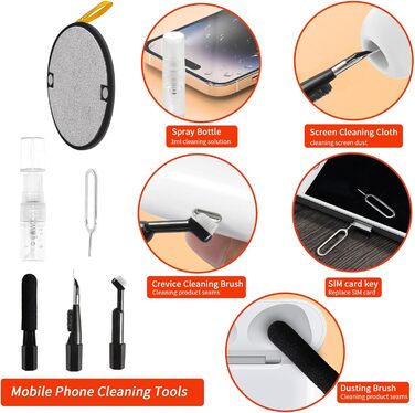 Набір для чищення 20-в-1 для AirPods, ноутбуків, телефонів, клавіатур – Професійний набір для чищення екранів з мікрофіброю, щітками, USB-щільочкою (Critin-20-in-1 black)