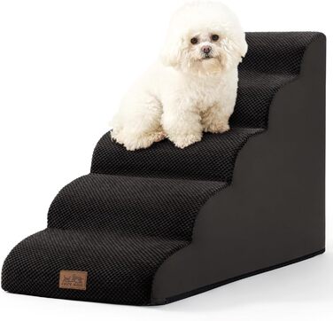 Сходинки для собак маленьких порід, сходи для домашніх тварин на диван з високощільним губкою, сходи для собак з миючим покриттям та неслизьким дном (3), чорний колір, 5 сходинок (40x84x57 см)