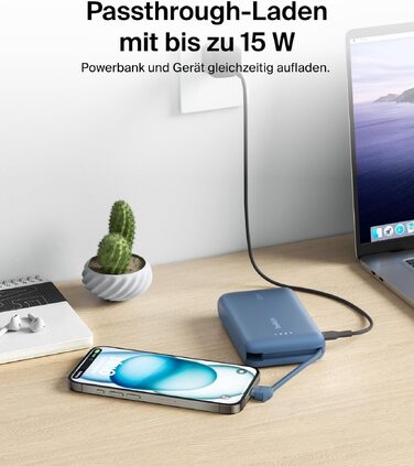 Повербанк Belkin BoostCharge 10000mAh з вбудованим кабелем USB-C, 20W, LED-індикатором, синій