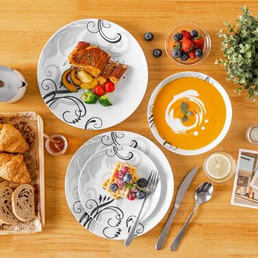 Набір посуду VEWEET 18 предметів на 6 осіб: тарілки, супові тарілки, десертні тарілки. Сучасний сервіз з порцеляни.