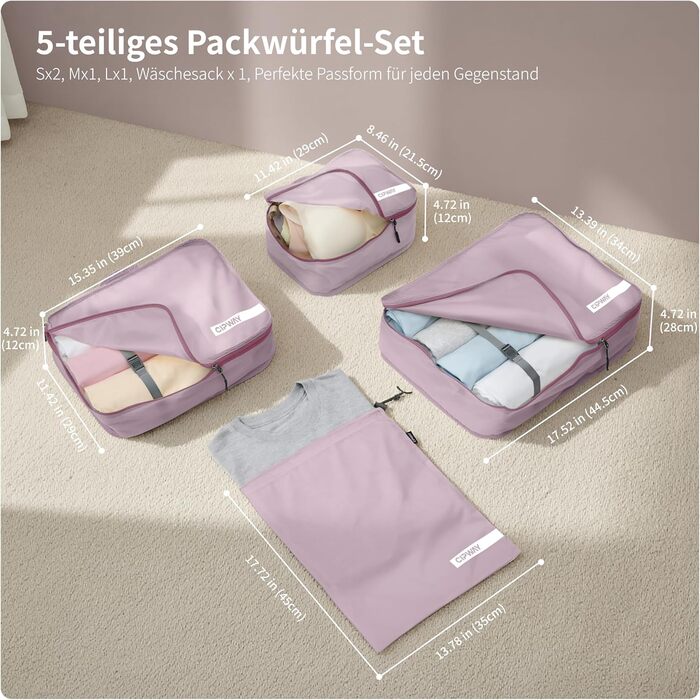 Органайзер для валізи Cipway, 5 шт. Кулічки для одягу для подорожей, нейлон, сірий (5шт, м'ятно-рожевий)