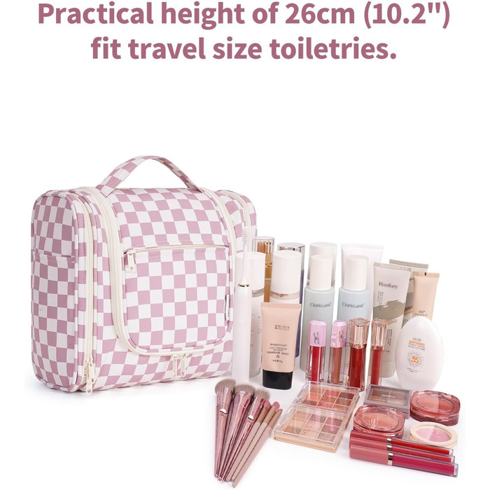 Сумка для косметики жіноча та чоловіча на блискавці, підвісна, водонепроникна (блакитний лист, сітка рожева)