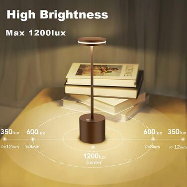 LED настільна лампа Bravzurg бездротова, акумуляторна, 5000mAh, диммування, 3 колірні температури, USB, сенсорне управління, для дому та вулиці, настільна/письмовий стіл (колір: коричневий)