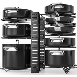 G-TING Pot Rack, 8 Tiers, Pot and Pan Organizer, Adjustable Lid Holders & Pan Rack for Kitchen, Countertop and Cabinet, Lid Organizer for Pots