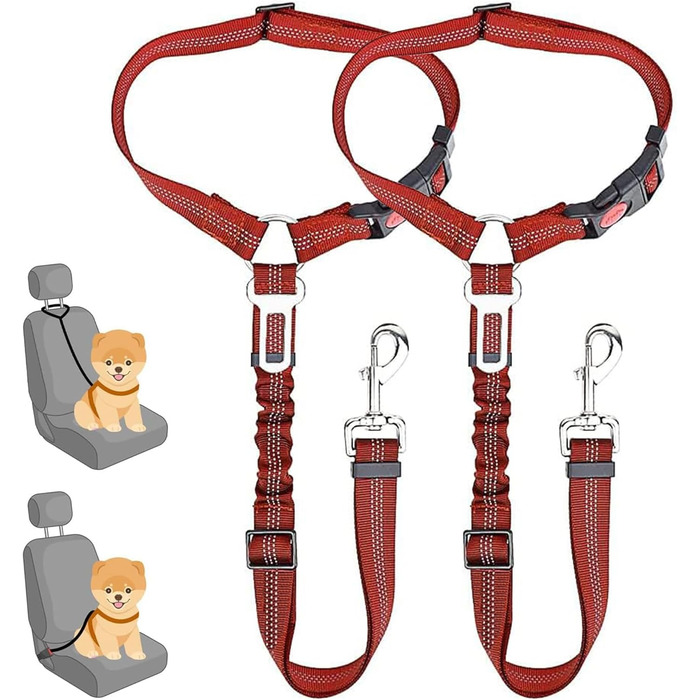 Авторемні для собак, безпечні шлейки для тварин, аксесуари для подорожей, 2 шт., червоні, з регулюванням та міцного нейлону