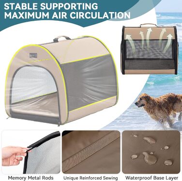 Складана переноска для собак Petfit для маленьких собак і котів, портативна та з гарною вентиляцією, для дому, з вигнутим дахом, переноска-ліжко для собак з анти-відкриваючим блискавкою та подушкою (Хакі, M)