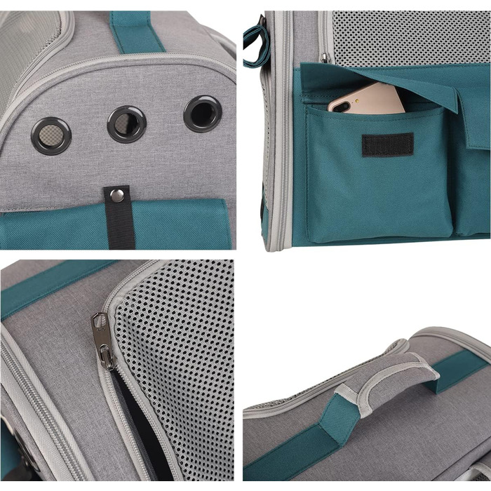 Транспортна сумка для домашніх тварин: котів та собак до 10 кг, рюкзак, дихаюча, складана, блакитна, для подорожей, схвалена авіакомпаніями