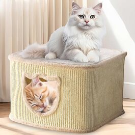 Преміум котячий будиночок Zooprinz – котячий кошик для кота – з товстими сизалевими стінами – затишна печерка з м'яким плюшем та іграшкою – котячий бокс у скандинавському стилі (Бежевий)