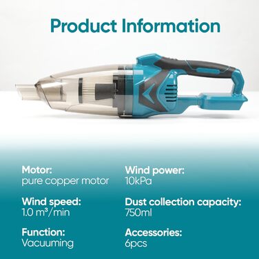 Акумуляторний ручний пилосос Makita 18V, 10000Pa, 4-в-1 для дому, авто, шерсті тварин, 0.75л (без акумулятора)