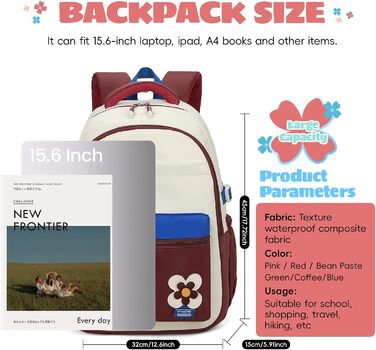 Шкільний рюкзак для дівчинки-підлітка, 2025, для старшої школи, водонепроникний, для ноутбука 15.6