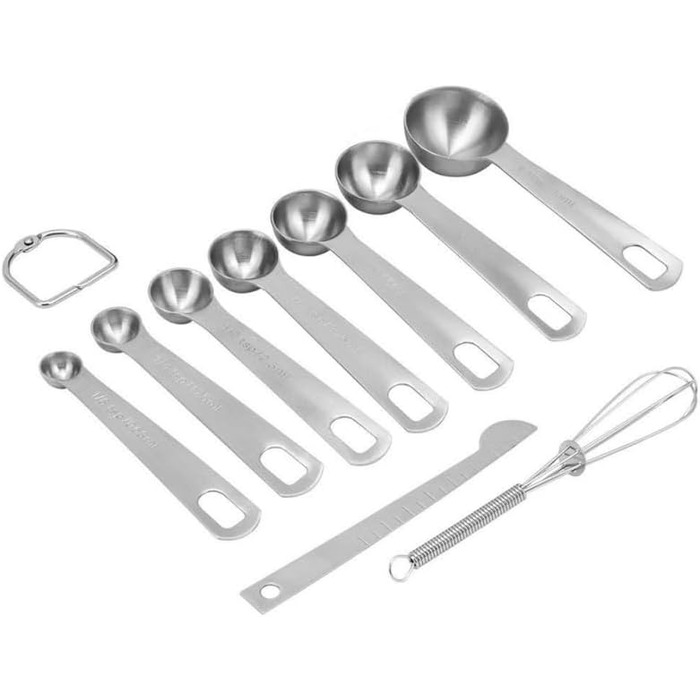 9-Piece Measuring Spoon Set, Stainless Steel Nesting Measuring Spoons with Long Handle, Measuring Teaspoons, Metal Measuring Cups