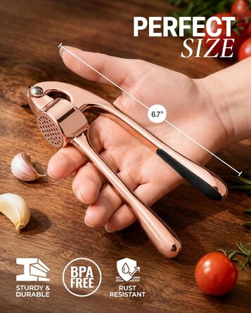 Професійний прес для часнику, імбиру, горіхів та насіння Zulay Modern Herzogin, ергономічна ручка, колір Rose Gold (середній)