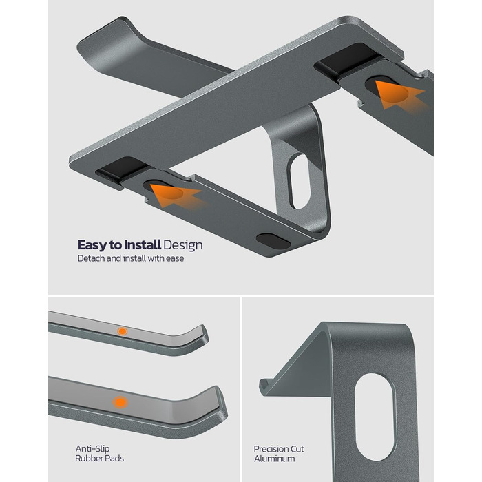 Підставка для ноутбука Nulaxy з алюмінію, ергономічна, з вентиляцією, сумісна з MacBook, Dell, HP, Samsung, Lenovo (10-16 дюймів), сіра