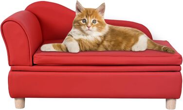 Софа для собак та котів Yoonnie Room з PU-шкіри з місцем для зберігання, дерев'яний каркас, подушки, ліжко для маленьких тварин, диван для цуценят та котів (Перловий білий)