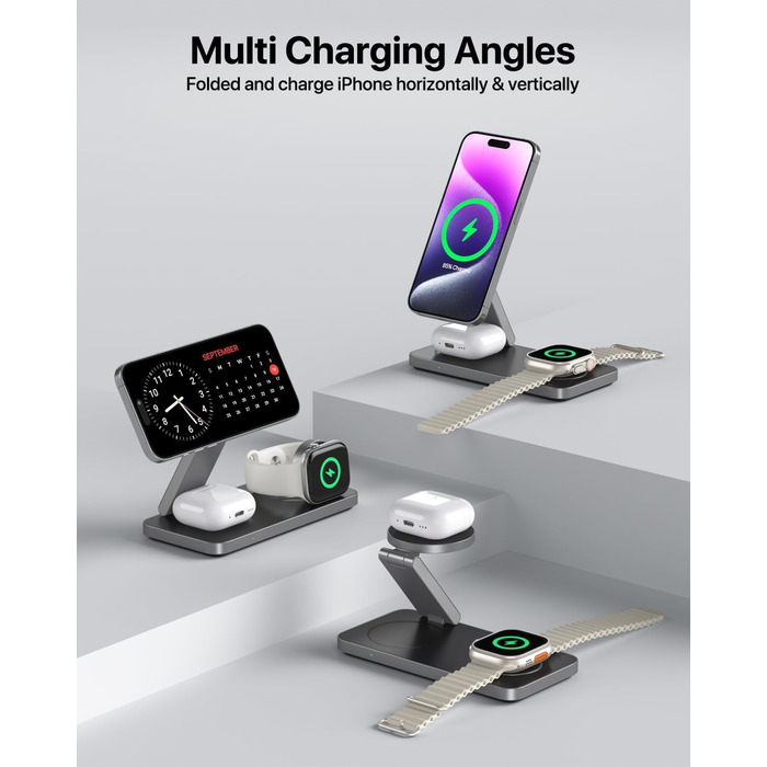 Бездротовий зарядний пристрій 3-в-1 MagSafe для iPhone, Apple Watch та AirPods Pro (Монохромний)