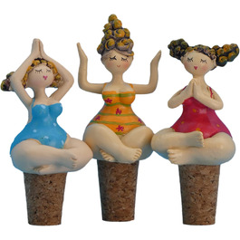 Pommerntraum | 3-Piece Set Bottle Stoppers Bottle Corks Wine Stoppers Yoga Ladies, Nanas, Yoga Figures, Yoga Women, Mermaids