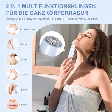 Електричний жіночий епілятор 2-в-1 з USB-C зарядкою, для обличчя, ніг та рук, вологостійкий тример, легко чистити (блакитний)