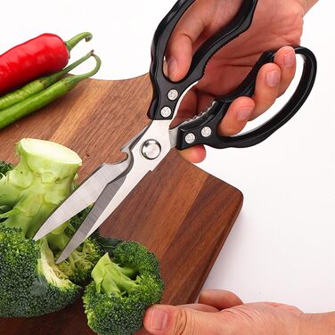 Ніж-ножиці кухонні з нержавіючої сталі, універсальні, з відкривачем для пляшок, для птиці, риби, м'яса, зелені, горіхів, миється в посудомийній машині (чорний)