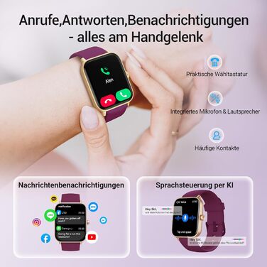 Смарт-годинник Herren Damen з функцією дзвінків, фітнес-трекер з WhatsApp та Alexa, монітор серцевого ритму та сну, 120+ спортивних режимів, IP68 водонепроникний, сумісний з Samsung/Android/iOS (1.8