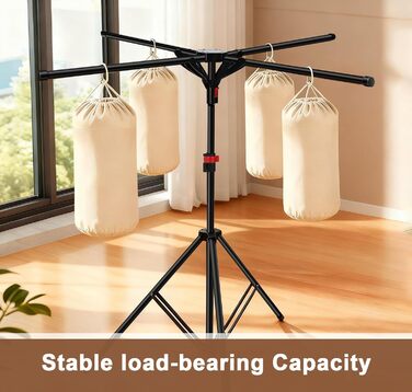 Сушарка для білизни Standtrockner з 4 крилами, 10 гачків та кліпсою для шкарпеток. Складана, регульована по висоті, для дому, балкону, кемпінгу (чорний)