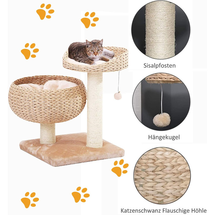 Kratzbaum Banana Leaf with Natural Sisal – 55 cm Cat Tower with 8 cm Thick Sisal Post, Incl. Soft Wool Cushion – Insect and mold resistant, robust & easy to care for