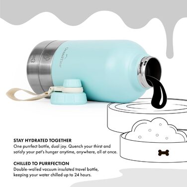 GrandTies Ізольована портативна пляшка для води для собак з 2 знімними диспенсерами для мисок, водонепроникний контейнер для корму для собак, аксесуари для собак для прогулянок, походів, кемпінгу (950 мл, ПУДРОВИЙ ГІРЧИЧНИЙ)