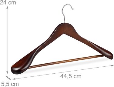 Relaxdays, brown suit and coat hangers, 5-piece set, wide shoulders, 360° rotatable hook, with trouser bar, wooden coat hangers, wood, 24 x 44.5 x 5.5cm, 5
