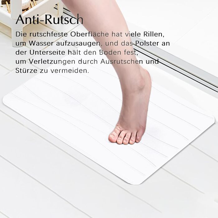 Amilutuo Badematte Stein, Diatomite Stone Bath Mat, Non-Slip Stone Bath Mat, Quick-Drying Stone Bath Mat (Gray-White C, 60 x 39 cm) Gray-White C 60 x 39 CM
