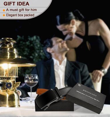 Чоловічий шкіряний ремінь KEMISANT з автоматичною пряжкою, 35 мм, без дірок, регульований розмір 115 см/32'-38'