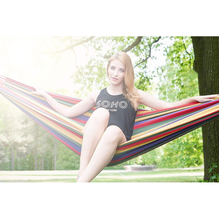 Гамак для відпочинку на відкритому повітрі з бавовни на 1 особу, 190 x 80 см, вантажопідйомність до 150 кг, з сумкою для перенесення. Підходить для саду, тераси, веранди, пляжу та заднього двору.