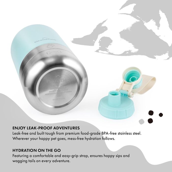 GrandTies Ізольована портативна пляшка для води для собак з 2 знімними диспенсерами для мисок, водонепроникний контейнер для корму для собак, аксесуари для собак для прогулянок, походів, кемпінгу (950 мл, ПУДРОВИЙ ГІРЧИЧНИЙ)