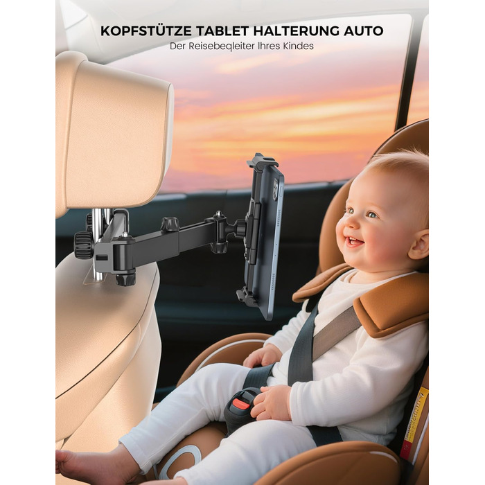 Утримувач для планшету в авто OHLPRO - розсувний, 48 см, універсальний, сумісний з iPad, смартфонами, Switch, з металевими кільцями