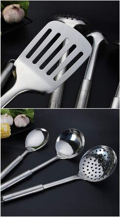 Набір кухонного приладдя 6 шт: ложка для готування, лопатка для смаження, нержавіюча сталь