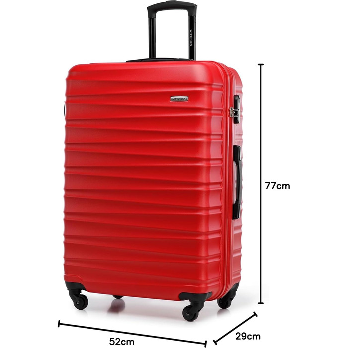 Валіза на колесах WITTCHEN Groove Line L (червона) з ABS-пластику, велика, для авіаперельотів (Lufthansa/Eurowings/Ryanair), з кодовим замком та 4 спіннерами