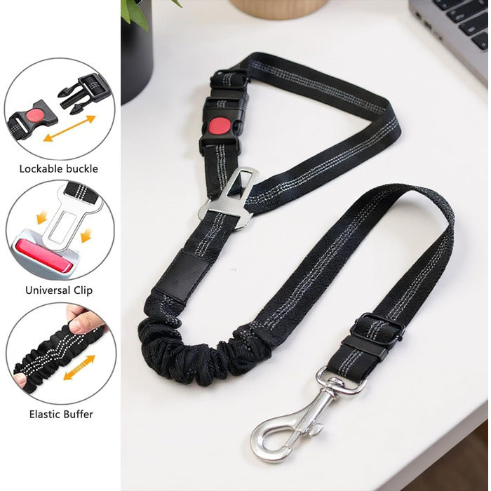 Автомобільний поводок-лямка для собак: безпечний, регульований, 360° обертання, міцний