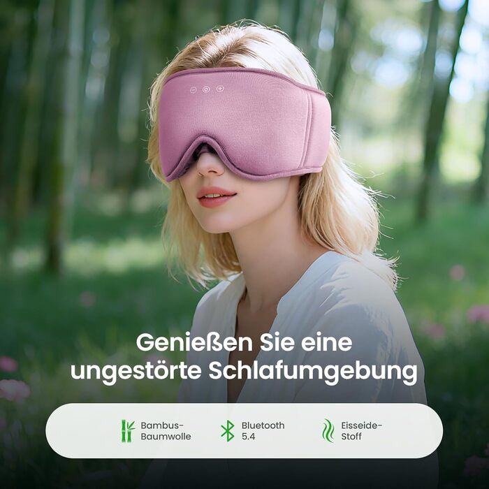 Маска для сну з Bluetooth навушниками LOVE EYE 3D, бамбукова, для чутливих очей та сну на боці, чорна (червона)