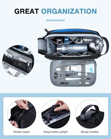 BAGSMART Travel Toiletry Bag for Men, Leather Travel Organizer Bag, Dopp Kit Waterproof Shaving Bag for Toiletries Accessories, Black