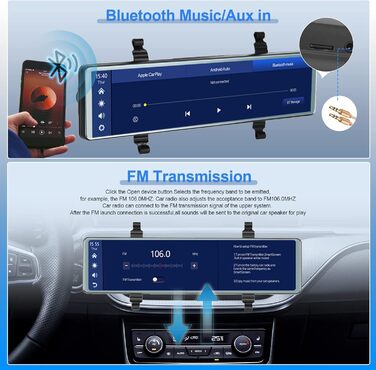 Автомобільний відеореєстратор Hodozzy з дзеркалом, Carplay, Android Auto, Bluetooth, 11.26