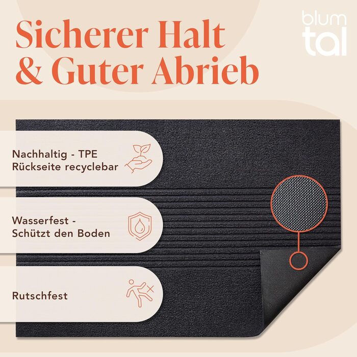 Килимок для дому Blumtal 40x60 см - антиковзаючий, для входу, з візерунком, з поліестеру, сірий