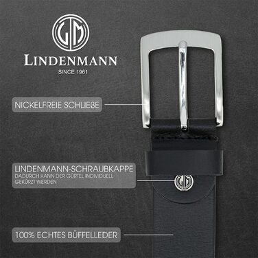 Чоловічий шкіряний ремінь Lindenmann з нубуру, 40 мм, регульований, джинсовий, XL, чорний (45.5 дюймів, 115 см)